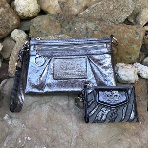 Coach Poppy Silver Wristlet